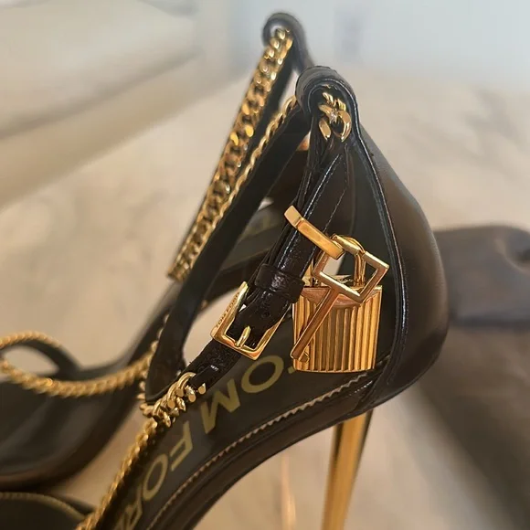 Tom Ford Black and Gold Chain Heels - Picture 6 of 16